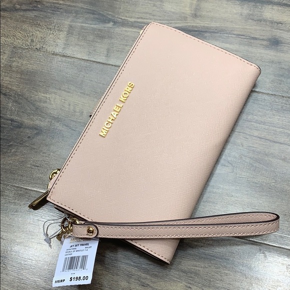 MICHAEL KORS LG DOUBLE ZIP WRISTLET BALLET POWDER BLUSH NWT - Picture 5 of 15